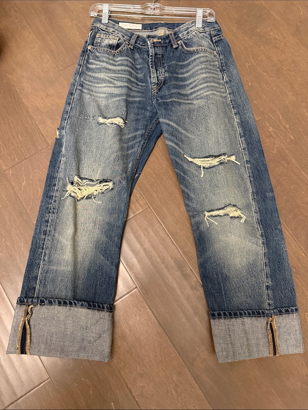 Zara Distressed Straight Leg Jeans in Blue